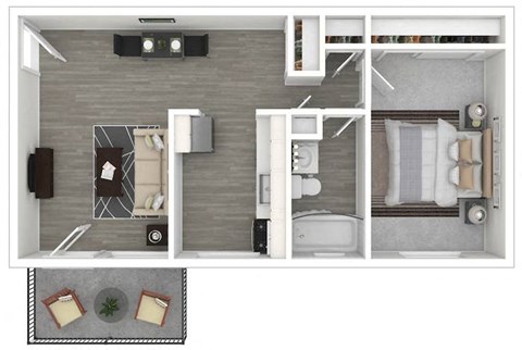 Floor plan for 1 bed, 1 bath, 650 sqft